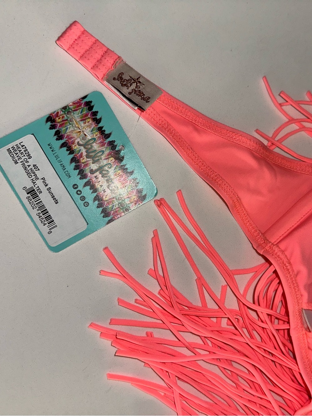 Luli Fama “Heart of a Hippie” hot pink sunsets sexy fringe bikini swim top M - Picture 5 of 6